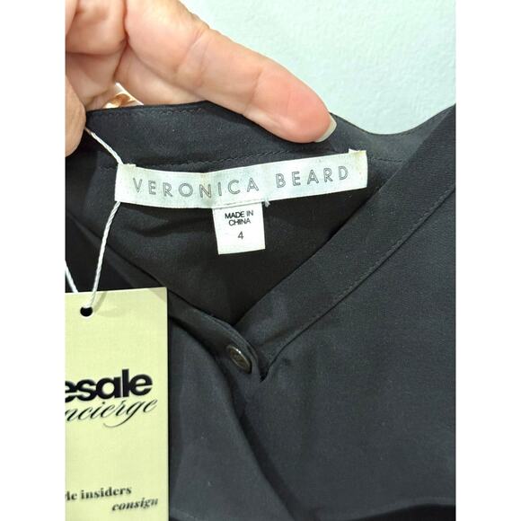 Veronica Beard Cold Shoulder Ruffle Trim V-Neck Blouse Top Black Women's Size 4 - Picture 4 of 5
